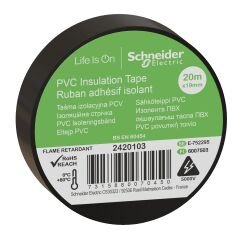 Schneider Electric 2420103 Siyah İzole Bant 19mmx20 Metre 8'li Paket