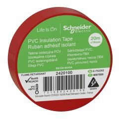 Schneider Electric 2420100 Kırmızı İzole Bant 19mmX20 Metre 8'li Paket