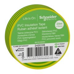 Schneider Electric 2420105 Sarı-Yeşil İzole Bant 19mmx20 Metre 8'li Paket